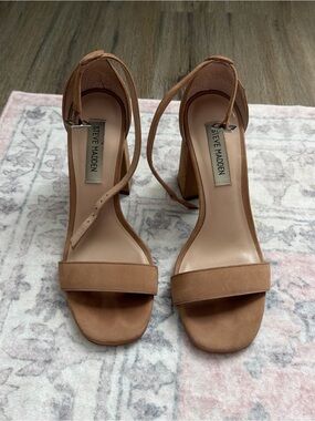 Steve Madden Taupe Ankle-Strap Block Heel Sandals